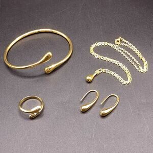 18k GP Necklace Earrings Bracelet Ring Set Teardrop Women's Vtg. Birthday Gift